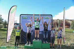 Overall podium with Cassie in 4th and her teammates in 3rd and 6th